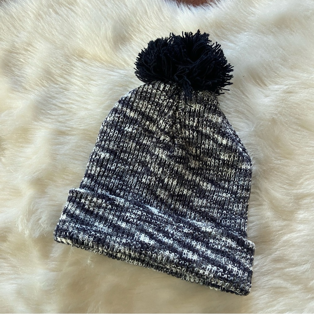Black & White Marked Knit Pom Pom Beanie